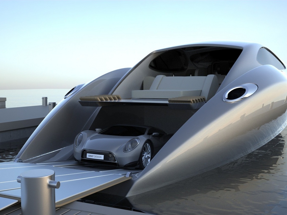 Яхта с автомобилем на борту обои