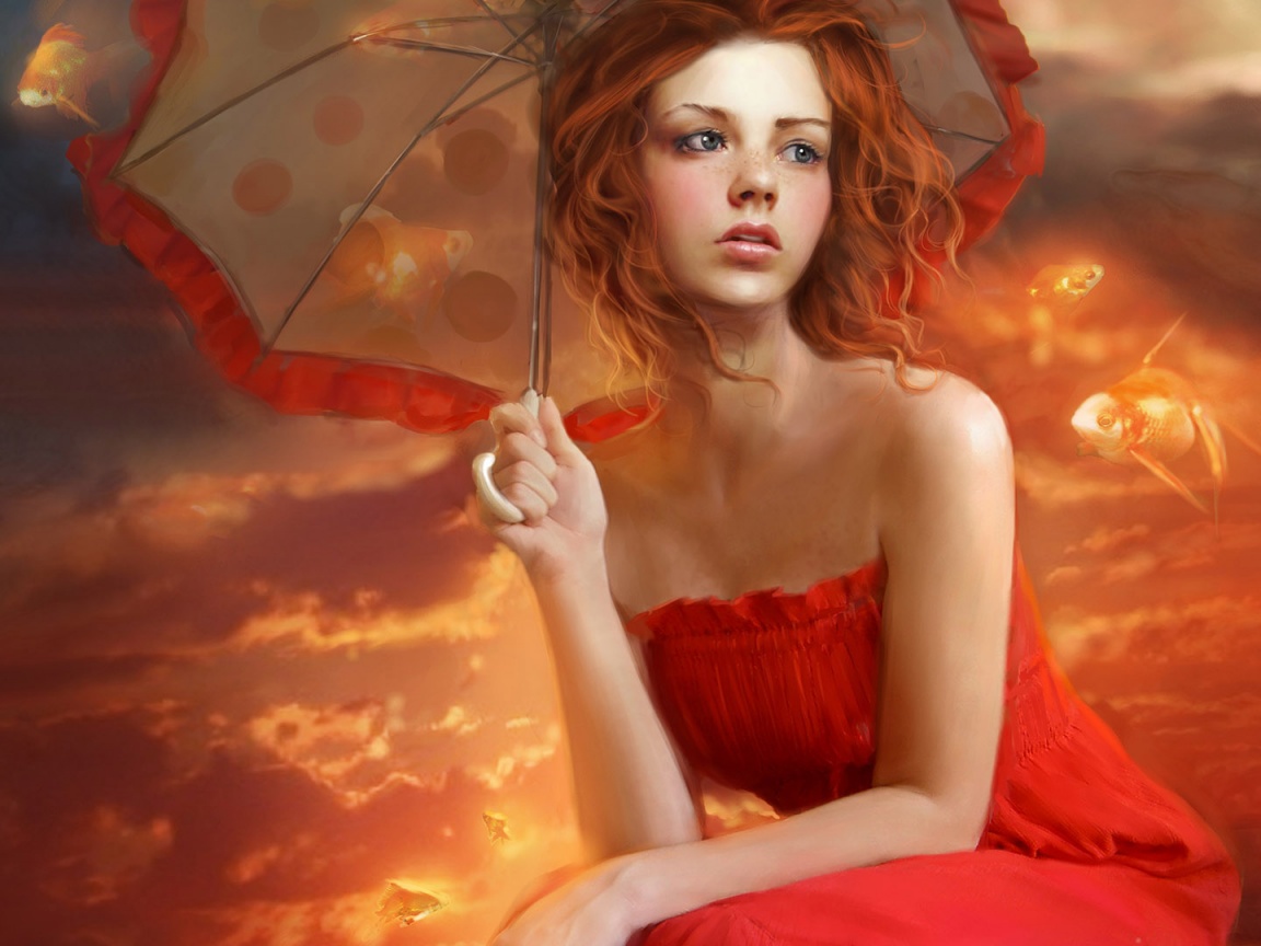 Девушка с зонтиком обои