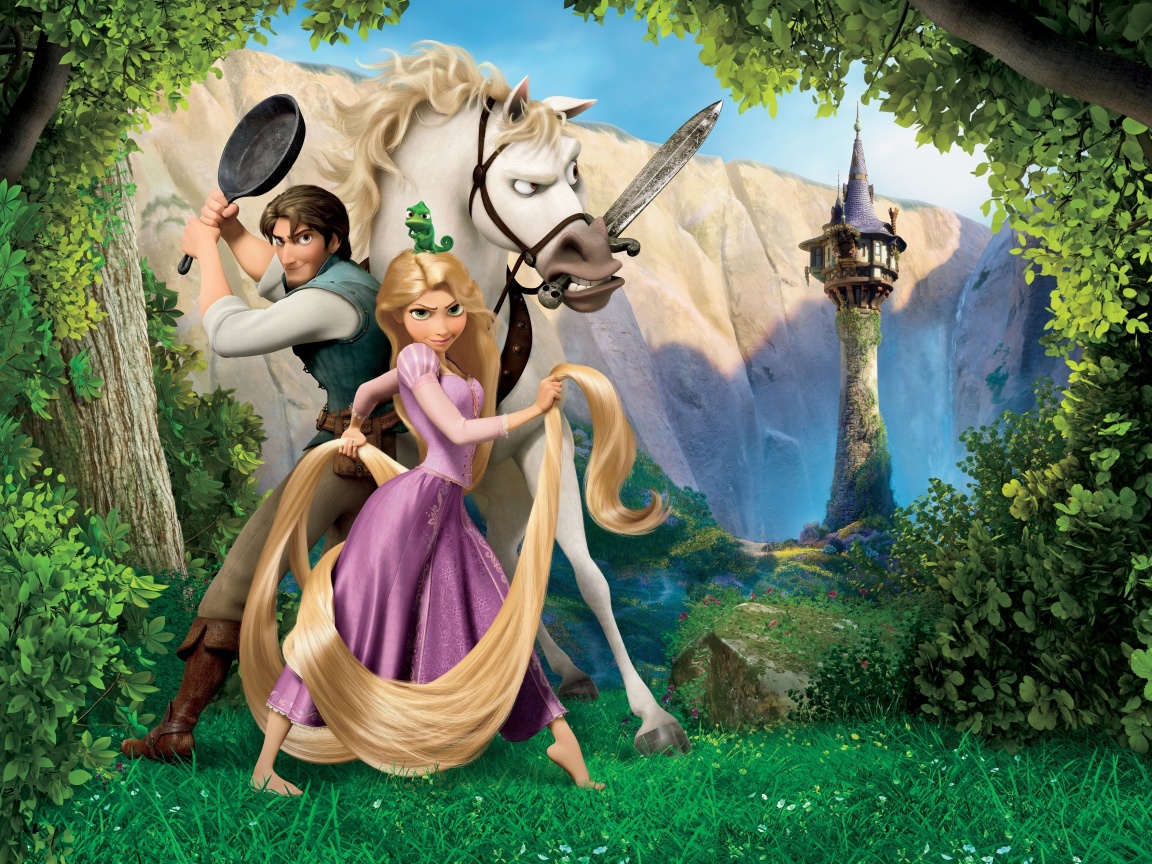 Рапунцель, Флин, Максимус и Паскаль обои
