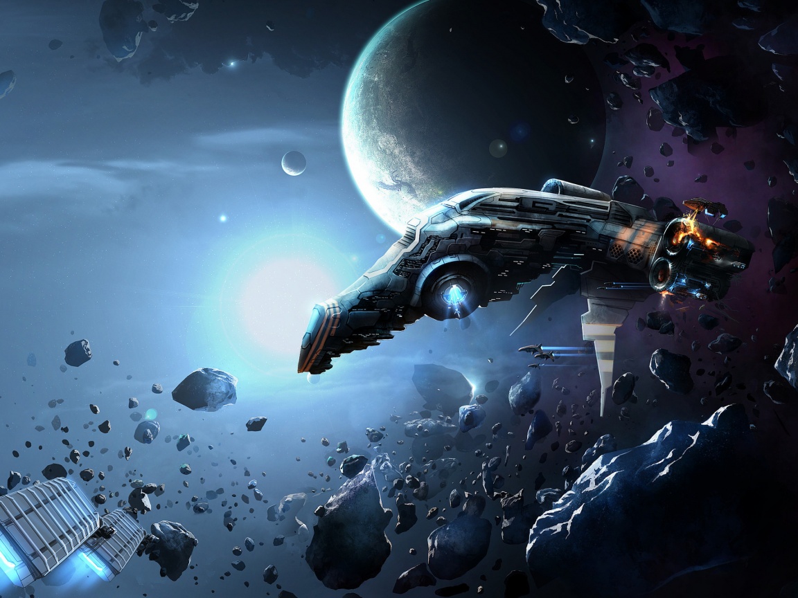 Полет в астероидах обои