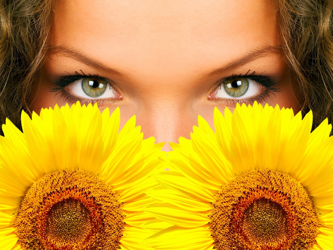 Девушка с желтыми ромашками обои