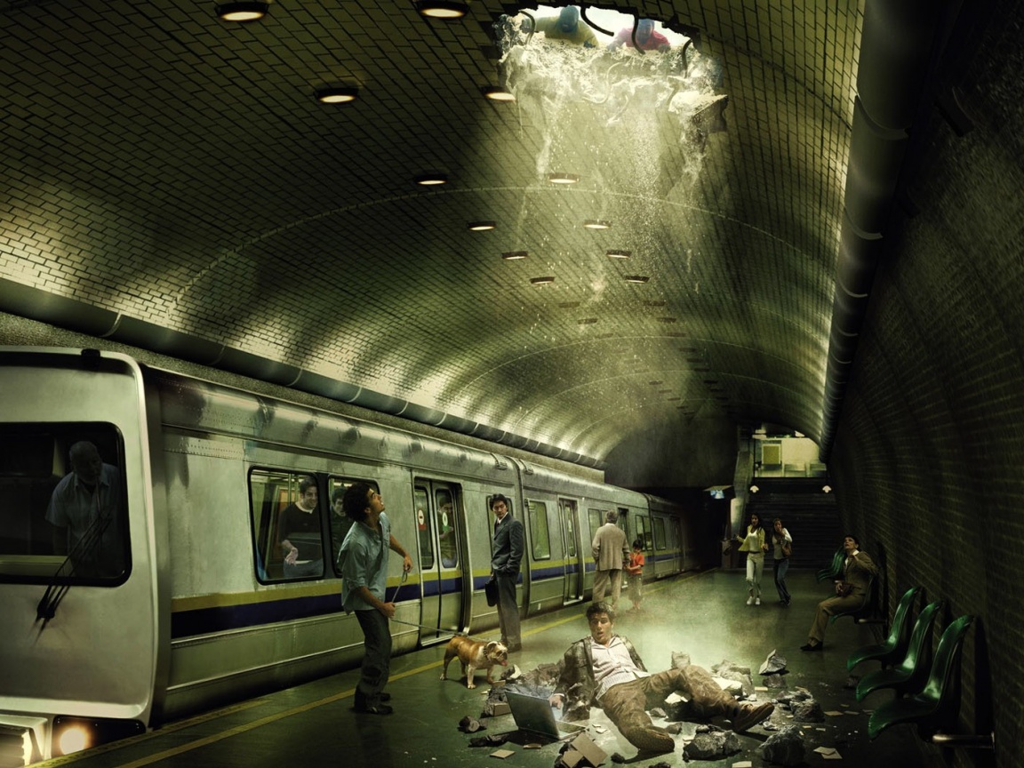 Провалившийся в метро обои