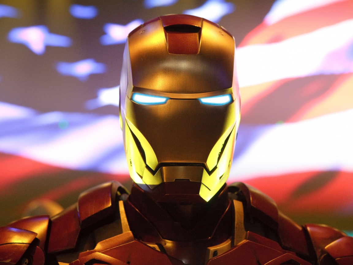 Железный человек на фоне американского флага обои