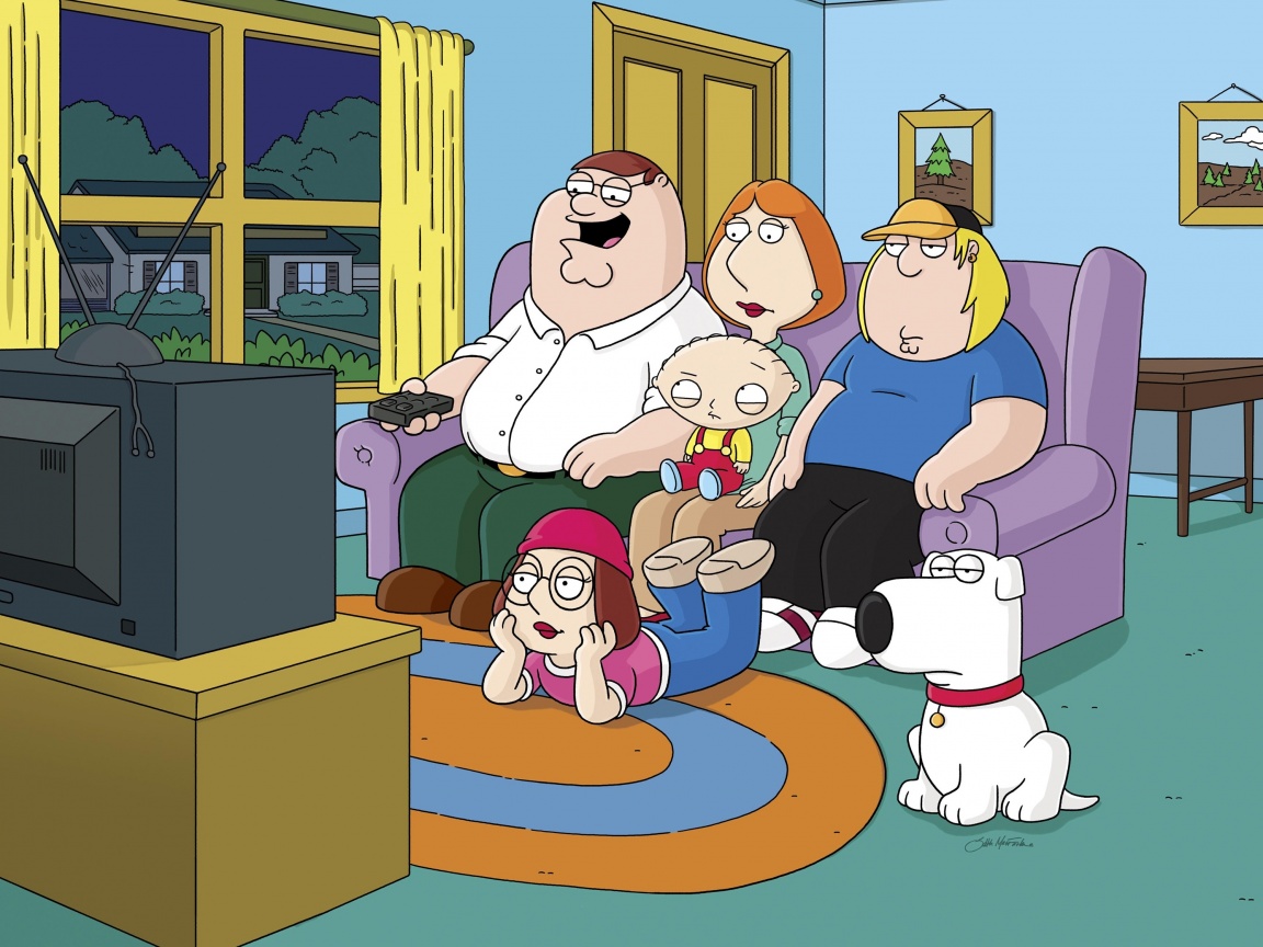 Гриффины всей семьей перед телевизором обои