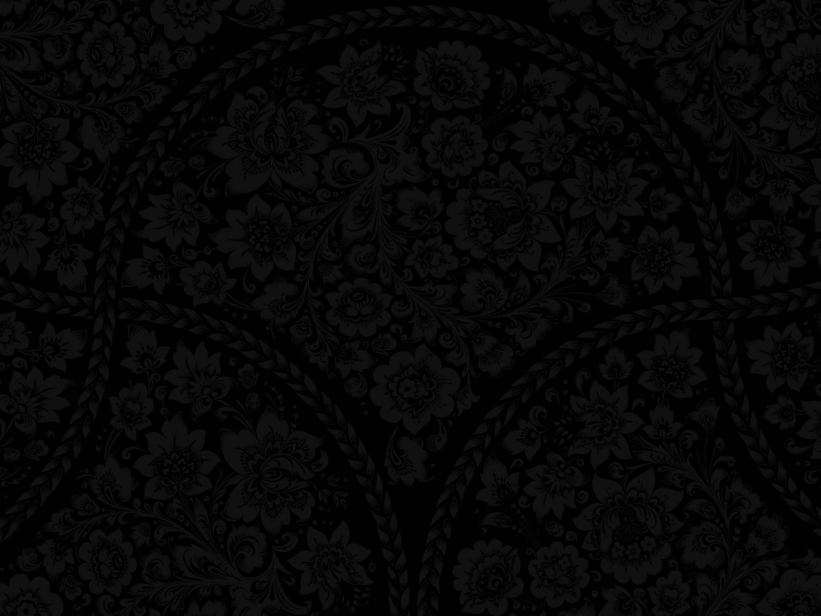 Черный цветастый узор под хохлому обои