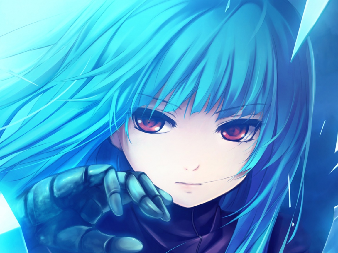 Аниме девушка с голубыми волосами обои