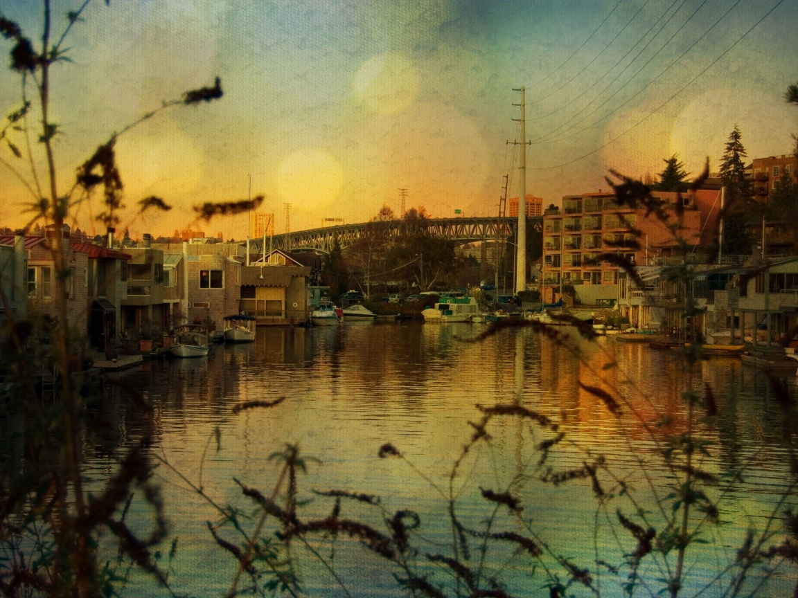 Городок на реке обои