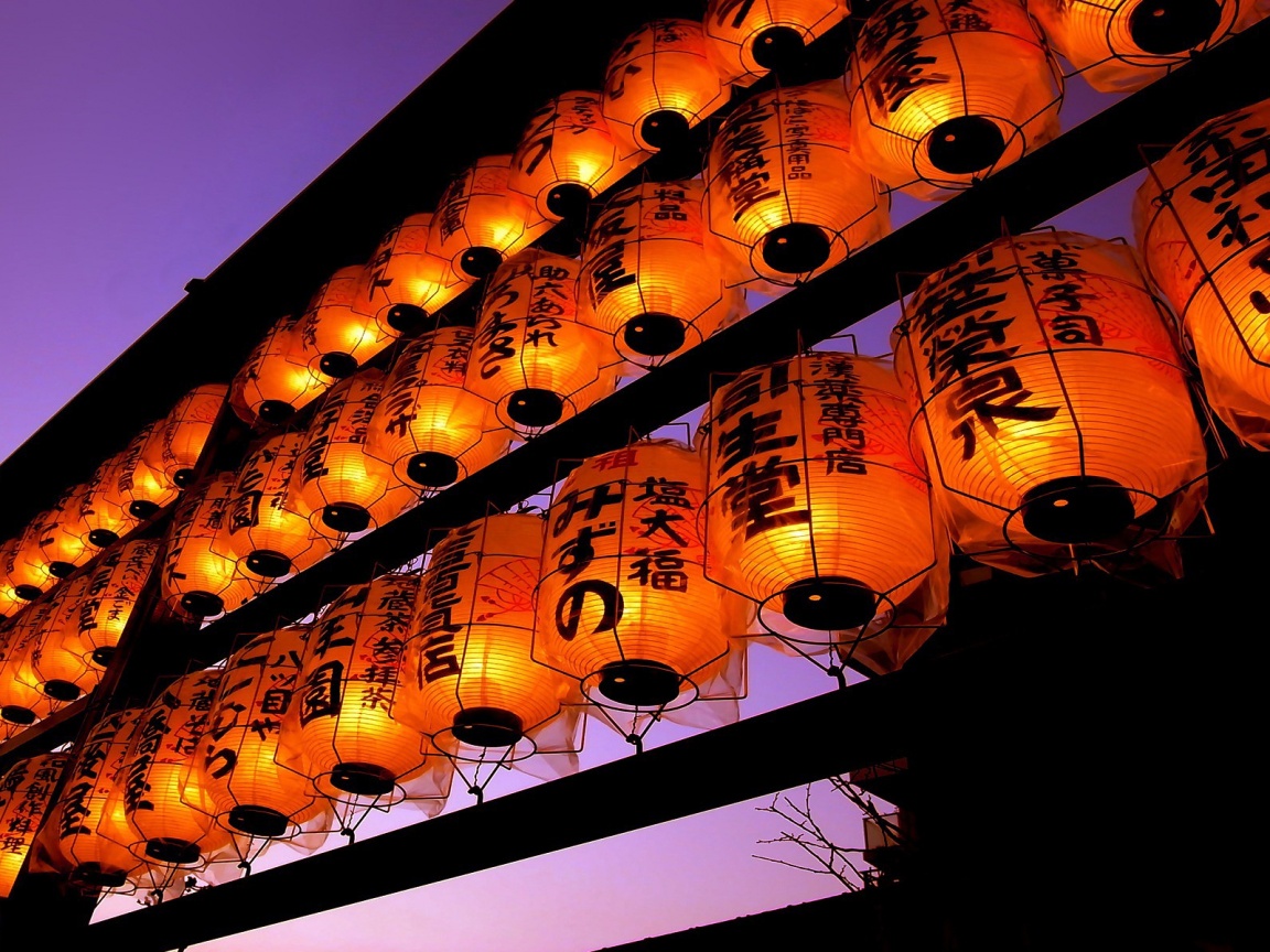 Японские фонарики вечером обои
