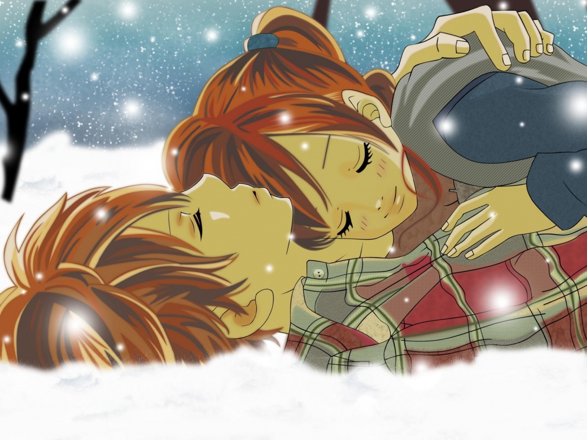 Двое на снегу из Bokura Ga Ita обои