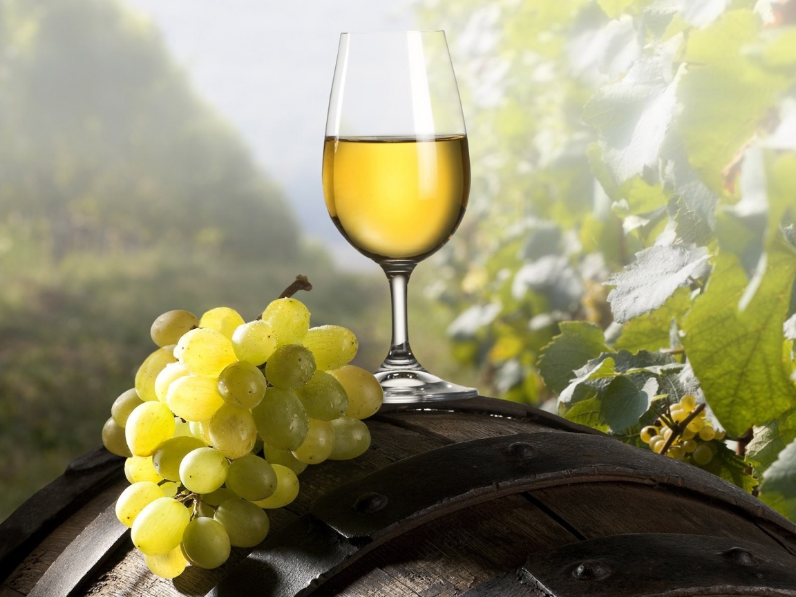 Винная бочка и бокал с белым вином обои