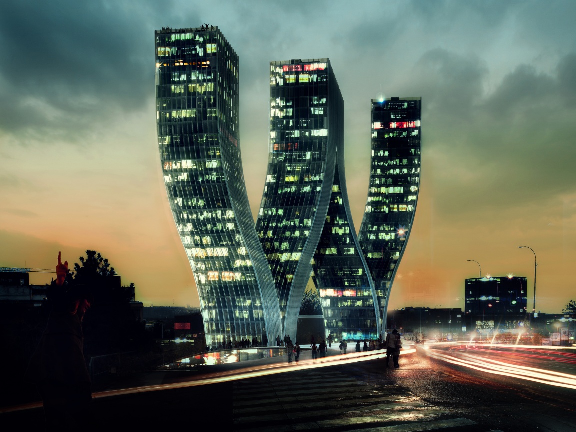 Здание в форме буквы W обои