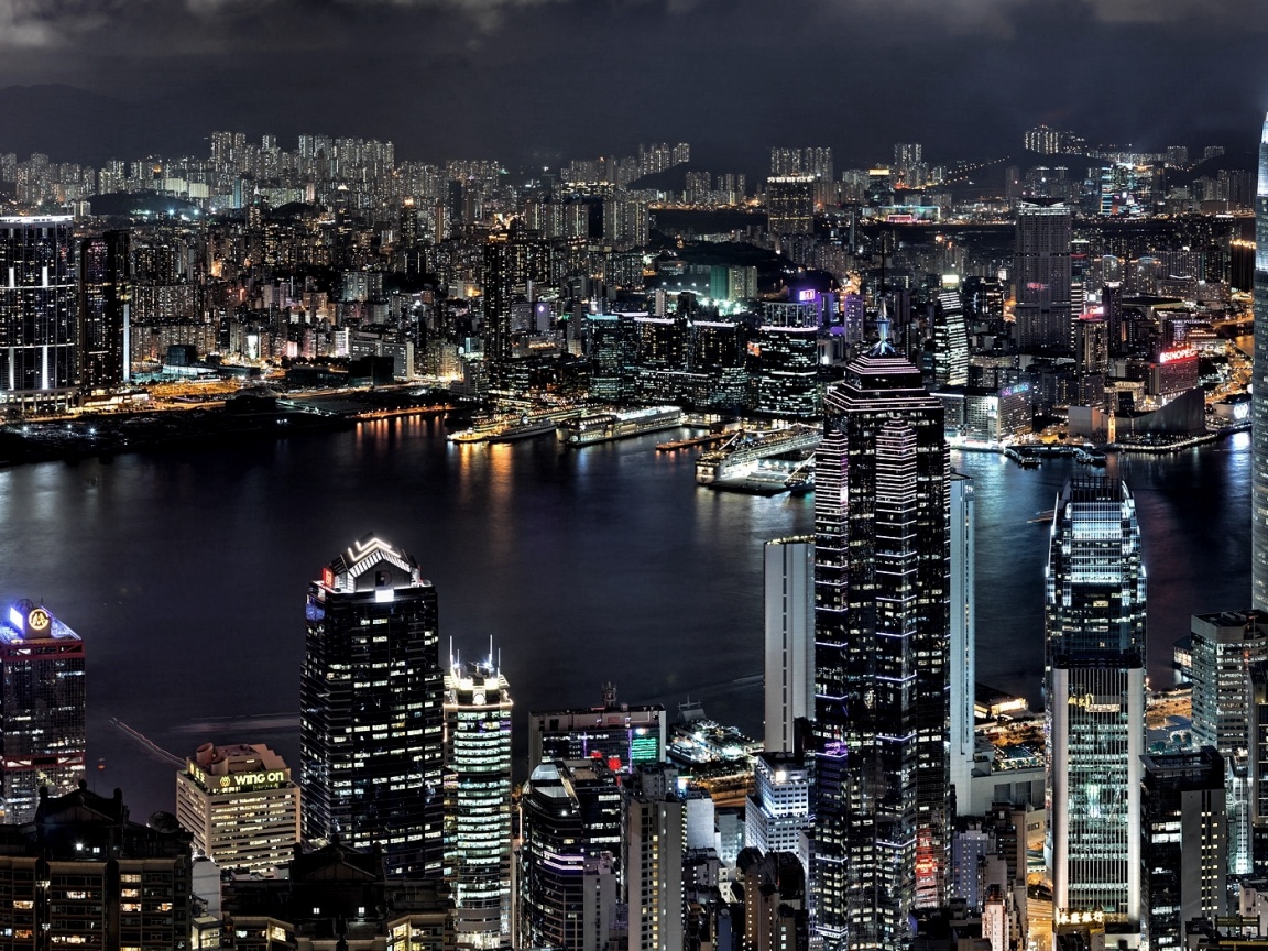 Небоскребы ночью обои