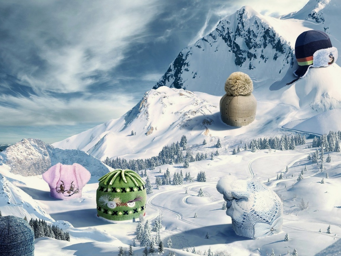 Прикольные шапки на горных вершинах обои