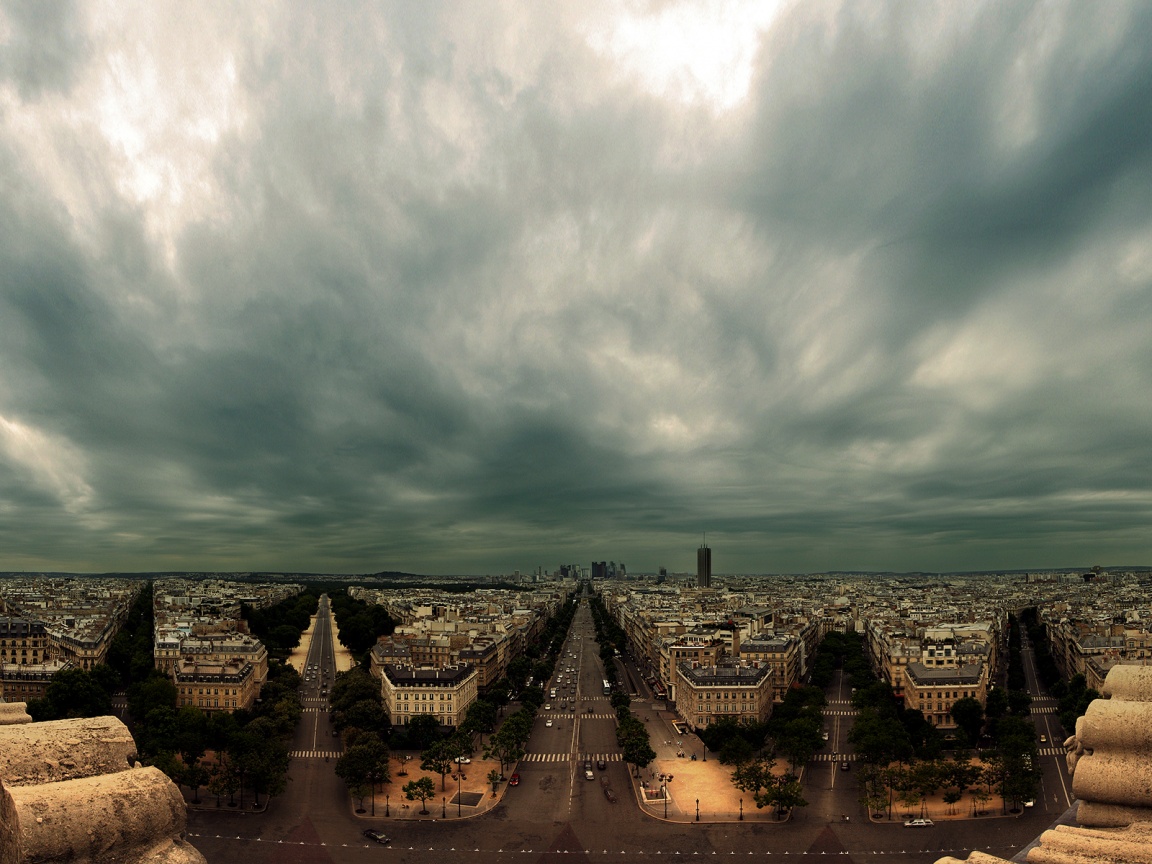 Париж широкоугольным объективном обои