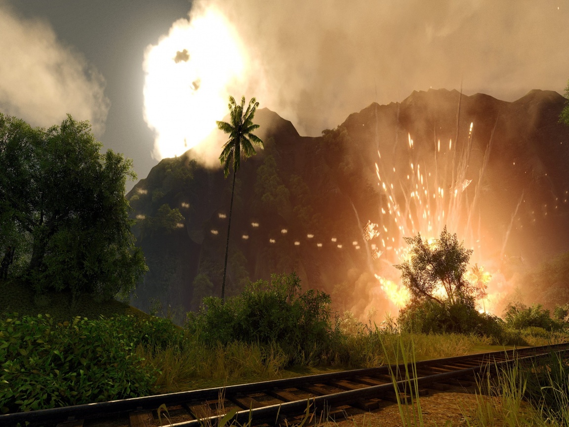 Взрыв в кустах обои