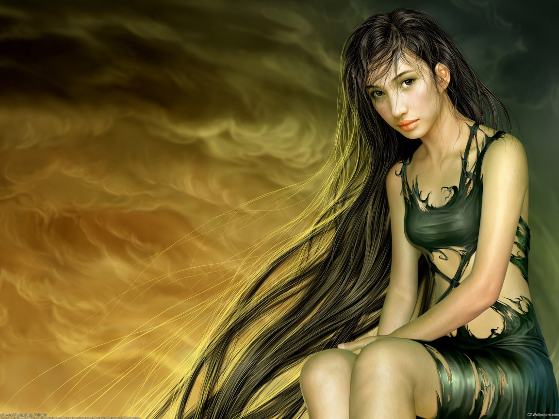 Девушка с длинными волосами обои