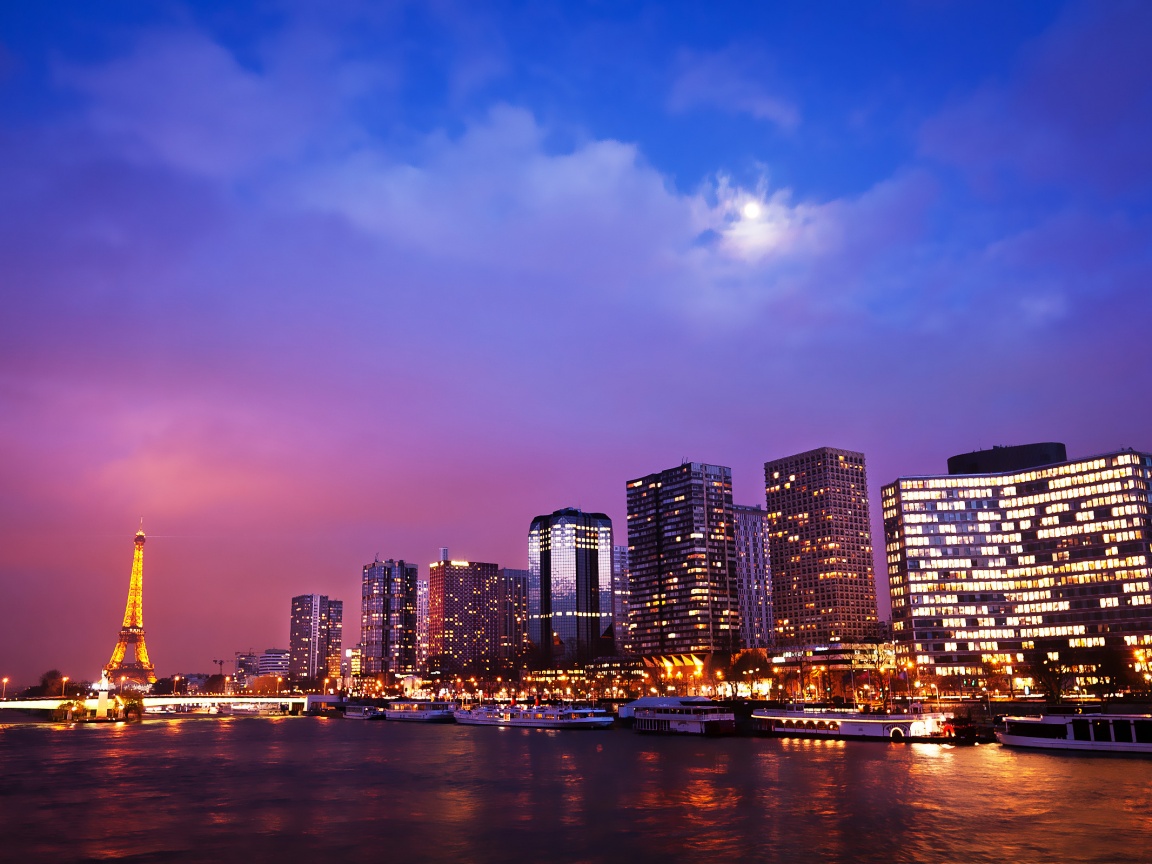 Вид на ночной Париж обои