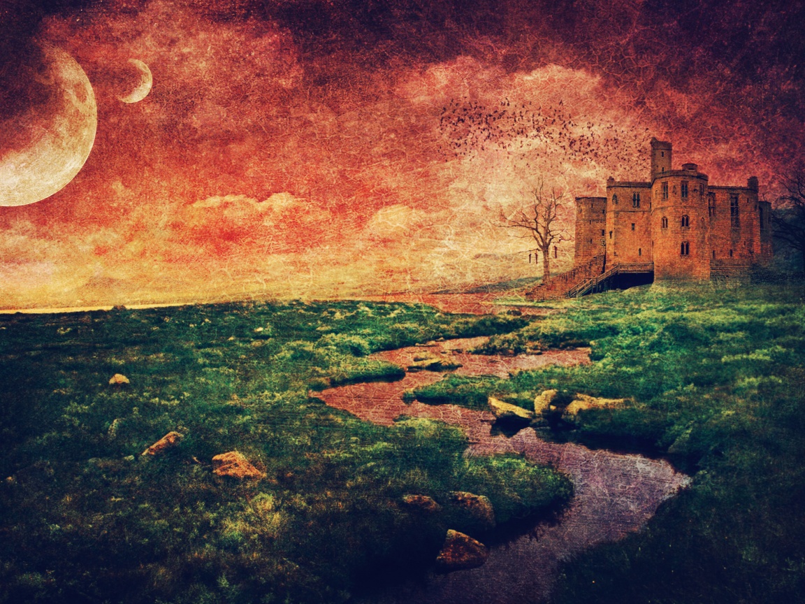 Старинный пейзаж с замком обои