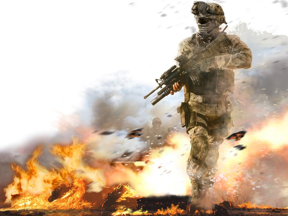 Солдат на фоне огня обои