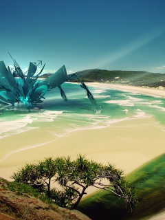 Робот на побережье обои