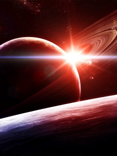 Солнце сквозь кольца Сатурна обои