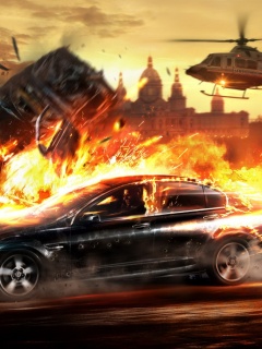 Погоня за горящей машиной обои