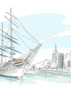 Парусник у города обои
