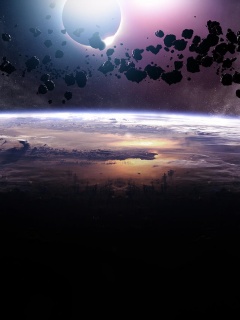 Пояс астероидов над планетой обои