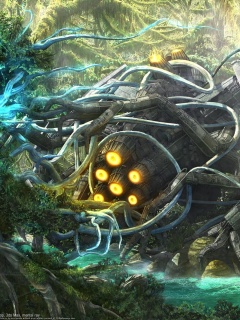 Космический корабль в джунгялх обои