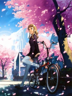 Японская школьница на велосипеде обои