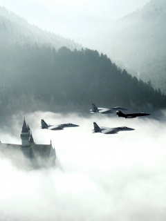 Истребители над замком обои