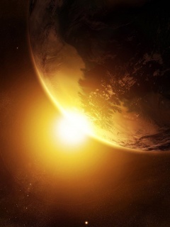 Солнце выглядывает из-за планеты обои