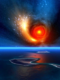 Красная дыра над океаном обои