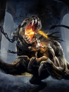 Кратос против динозавра обои