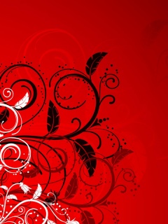 Черно-белые листики на красном фоне обои