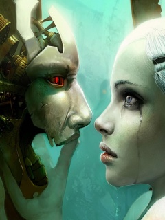 Девушка и робот обои