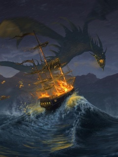 Дракон нападает на корабль обои