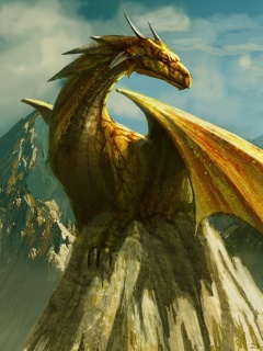 Дракон на вершине скалы обои