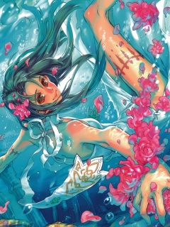 Девушка из аниме под водой обои