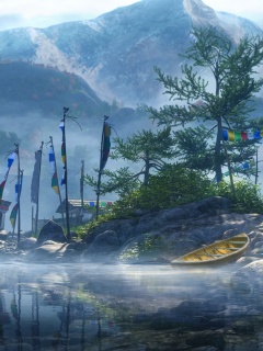 Каменистый берег в тумане обои