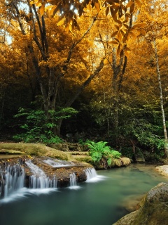 Водопадик в осеннем лесу обои