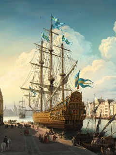 Парусник на набережной обои