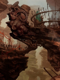 Древний корабль в скалах обои