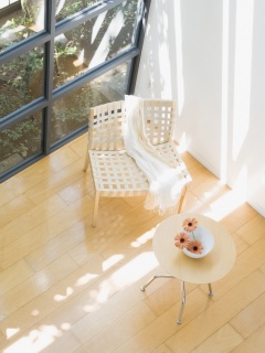 Стул, столик и цветы в комнате обои