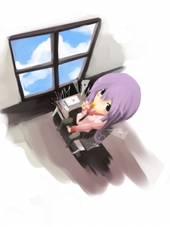 Школница с конфетой у окна обои