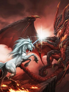 Дракон и единорог обои