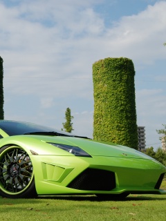 Зелёный Ламборджини на траве обои