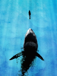 Акула гонится за человеком обои