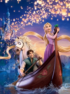 Рапунцель принц и конь в лодке обои