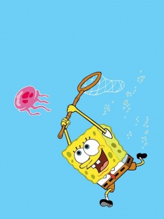 Губка Боб гонится за медузой обои